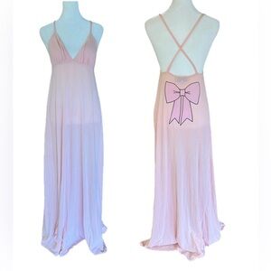 WILDFOX Whimsy Pink Marilyn Bow Dreamy Maxi Dress Made in USA Sz S Luxe Lounge
